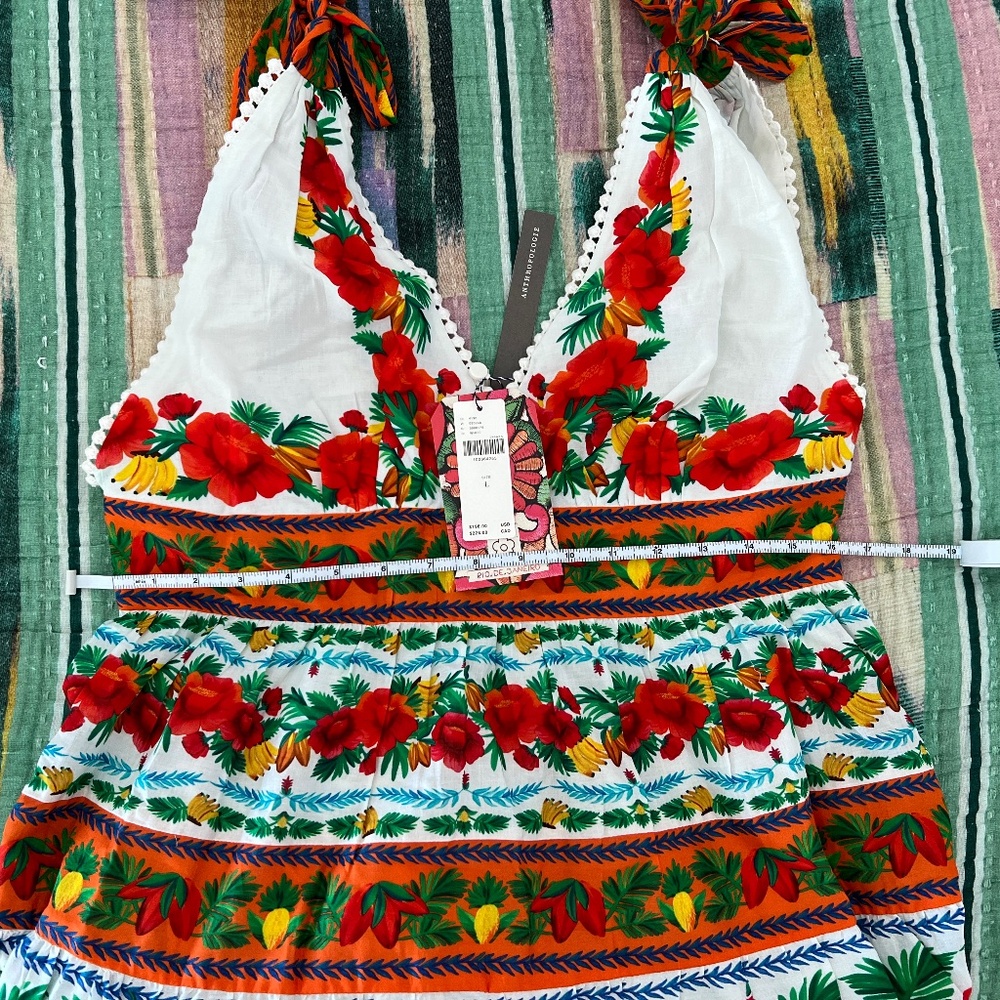 NWT FARM RIO x ANTHROPOLOGIE  delicate forest scarves Tiered Mini Dress - Picture 4 of 5